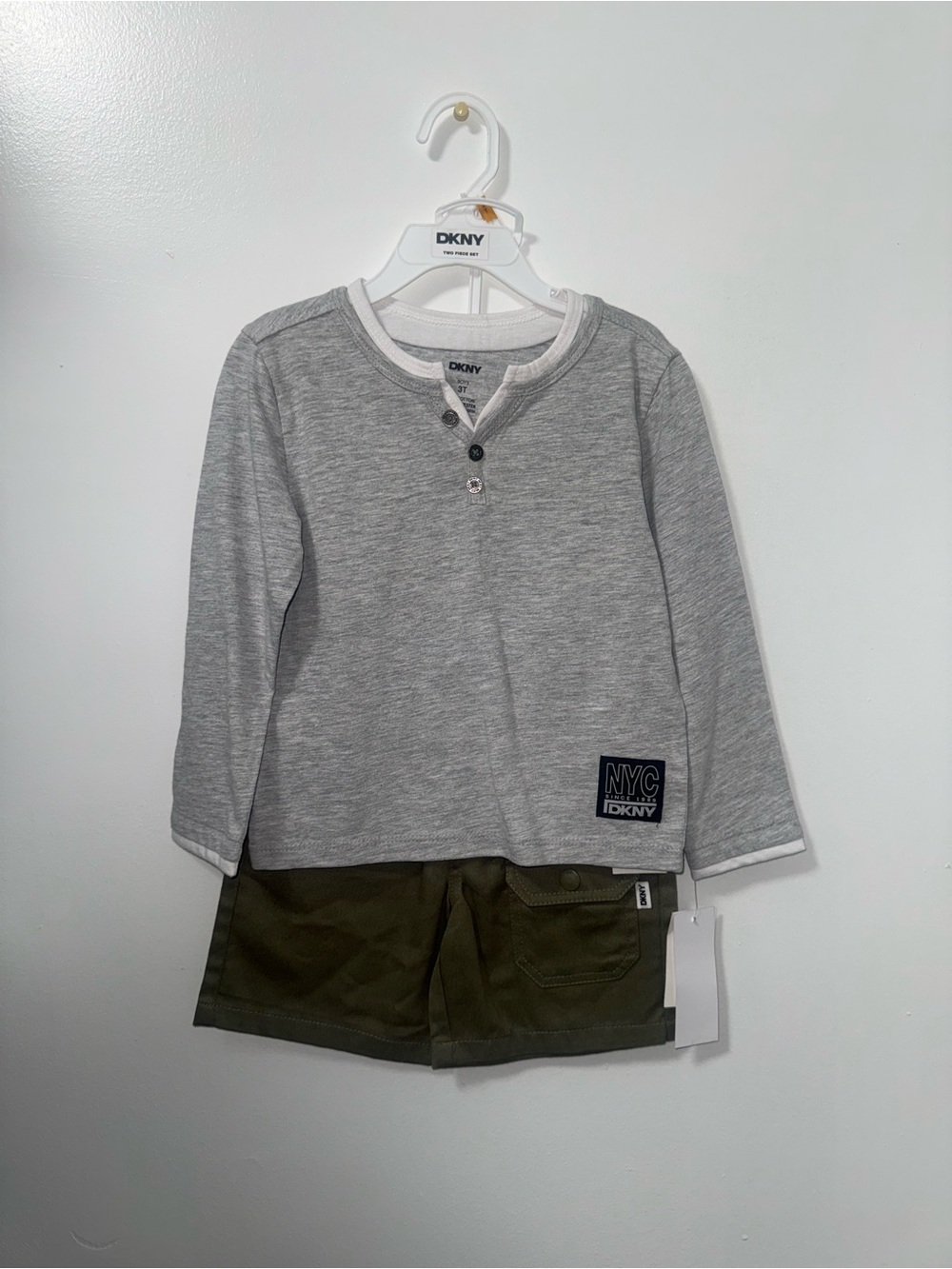 DKNY Gray Long-Sleeve Henley Top with NYC Patch